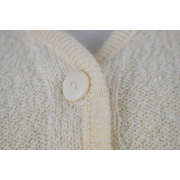 Vintage Cropped Cream Cardigan | 80's acrylic-wool cable knit sweater - Picture 5 of 10